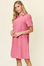 Double Take Full Size Texture Collared Neck Short Sleeve Dress Trendsi