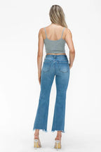 Sleek and Stylish Raw Hem Distressed Mid Rise Crop Jeans Trendsi