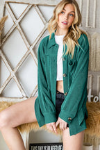 Reborn J Striped Button Up Long Sleeve Shacket Trendsi