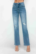 Sleek and Stylish Full Size Distressed High Rise Straight Jeans Trendsi