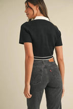Mazy Button Down Contrast Collared Knit Cardigan Trendsi