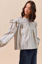 Sophie Floral Cotton Print Ruffled Long Sleeve Blouse Trendsi