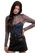 Floral Design Hem Sheer Mesh Top Trendsi