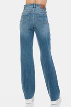 Sleek and Stylish Full Size Tummy Control Cut Raw Hem Straight Jeans Trendsi
