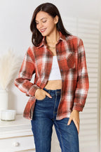 Plaid Collared Neck Long Sleeve Shirt Trendsi