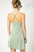 UMG Crisscross Square Neck Active Dress Trendsi