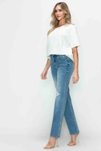 Sleek and Stylish Full Size Distressed High Rise Straight Jeans Trendsi