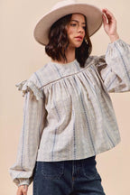 Sophie Floral Cotton Print Ruffled Long Sleeve Blouse Trendsi