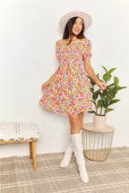 Devine Smocked Sweetheart Neck Flounce Sleeve Mini Dress Trendsi