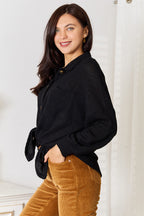 Double Take Waffle-Knit Collared Neck Shirt Trendsi