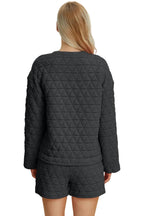Texture Round Neck Long Sleeve Top and Shorts Set Trendsi