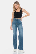 Sleek and Stylish Full Size Tummy Control Cut Raw Hem Straight Jeans Trendsi