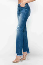 Sleek and Stylish Full Size Raw Hem Distressed Mid Rise Straight Jeans Trendsi