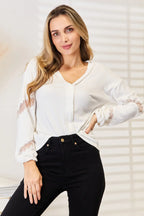 Sleek and Stylish V-Neck Blouse With Detailed Sleeves Trendsi