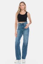 Sleek and Stylish Full Size Tummy Control Cut Raw Hem Straight Jeans Trendsi