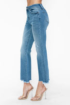 Sleek and Stylish Raw Hem Distressed Mid Rise Crop Jeans Trendsi
