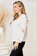 Sleek and Stylish V-Neck Blouse With Detailed Sleeves Trendsi