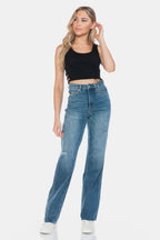 Sleek and Stylish Full Size Tummy Control Cut Raw Hem Straight Jeans Trendsi