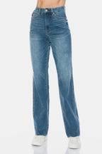 Sleek and Stylish Full Size Tummy Control Cut Raw Hem Straight Jeans Trendsi