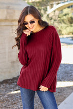 Sleek and Stylish Full Size Ribbed Round Neck Long Sleeve Knit Top Trendsi