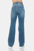 Sleek and Stylish Full Size Tummy Control Cut Raw Hem Straight Jeans Trendsi