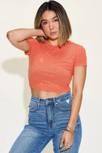 Basic Bae Ribbed Round Neck Short Sleeve T-Shirt Trendsi