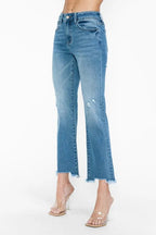 Sleek and Stylish Raw Hem Distressed Mid Rise Crop Jeans Trendsi