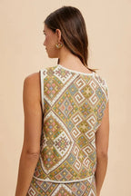 Jeana Wear Ethnic Woven Jacquard Tie Front Vest Trendsi