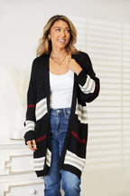 Perfee Striped Rib-Knit Open Front Cardigan Trendsi