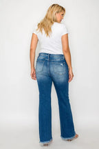 Sleek and Stylish Full Size Raw Hem Distressed High Rise Bootcut Jeans Trendsi