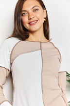 Double Take Color Block Exposed Seam Top Trendsi