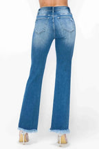 Sleek and Stylish Full Size Raw Hem Distressed High Rise Bootcut Jeans Trendsi