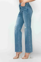 Sleek and Stylish Full Size Distressed High Rise Straight Jeans Trendsi