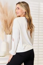Sleek and Stylish V-Neck Blouse With Detailed Sleeves Trendsi