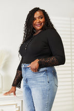 Hem Sleeve Crochet Button Top Trendsi