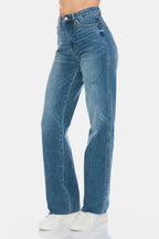 Sleek and Stylish Full Size Tummy Control Cut Raw Hem Straight Jeans Trendsi