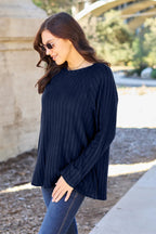 Sleek and Stylish Full Size Ribbed Round Neck Long Sleeve Knit Top Trendsi