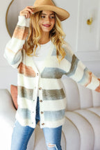 Sleek and Stylish Button Down Stripe Soft Fuzzy Cardigan Trendsi