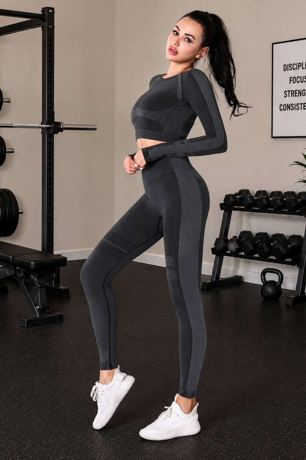 Women’s Seamless Long Sleeve Crop Top & High-Waisted Leggings Activewear Set Sleek and Stylish